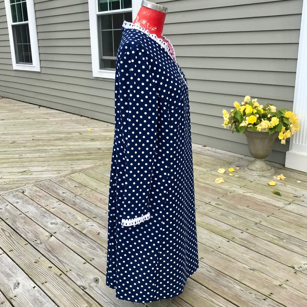 Navy Long-Sleeve Dot Dress (VINTAGE / + SIZE)
